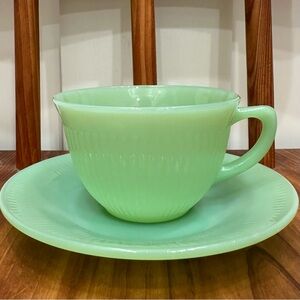 Vintage Fire King Jadeite Jane Ray Cup and Saucer Tea Coffee